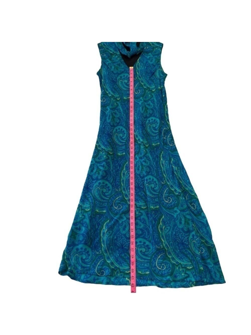 Triangle Bow tie detail maxi dress sleeveless cerulean blue pattern size 12 - Picture 10 of 14